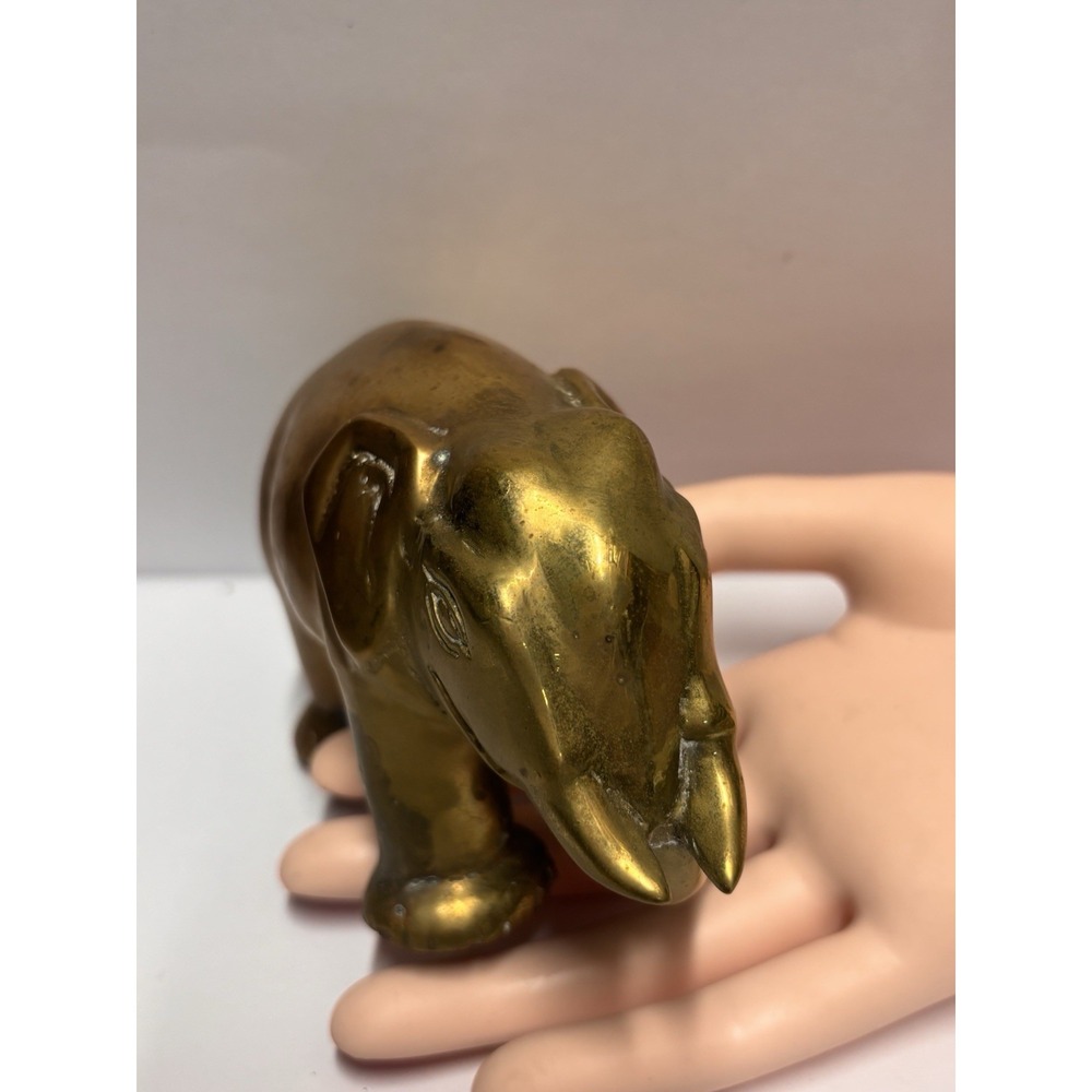 Elephant  Solid Brass‎ Elephant Statue Figurine Heavy Patina Small Vintage - Picture 8 of 12